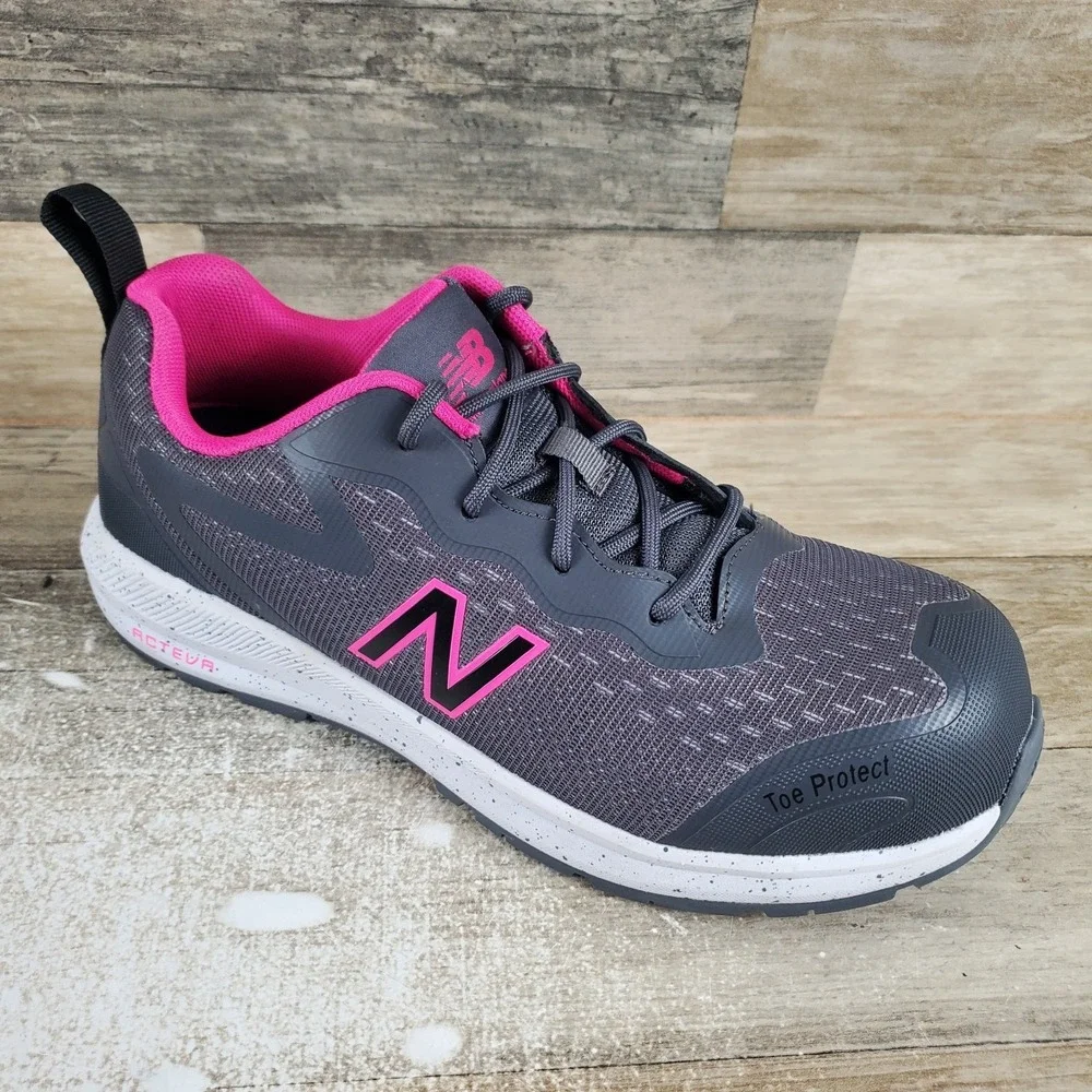 New Balance Safety Logic Womens Work Shoes Sz 8 B Grey/Pink Lace Up Sneakers
